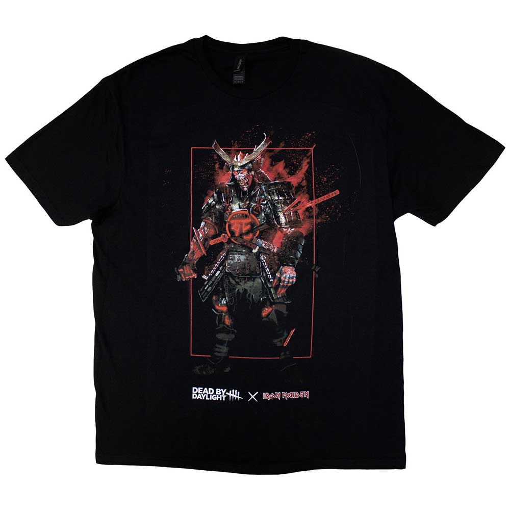 Black t-shirt featuring Iron Maiden’s Eddie as a Dead by Daylight Oni.