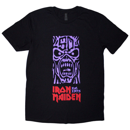 Black t-shirt with purple Iron Maiden "Est. 1975" stamp logo, size XX-Large.