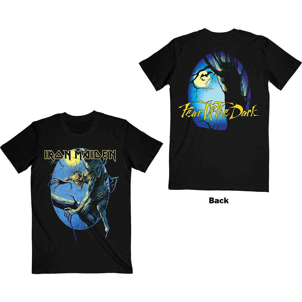 Black unisex t-shirt featuring an oval graphic of Eddie from Fear of the Dark.