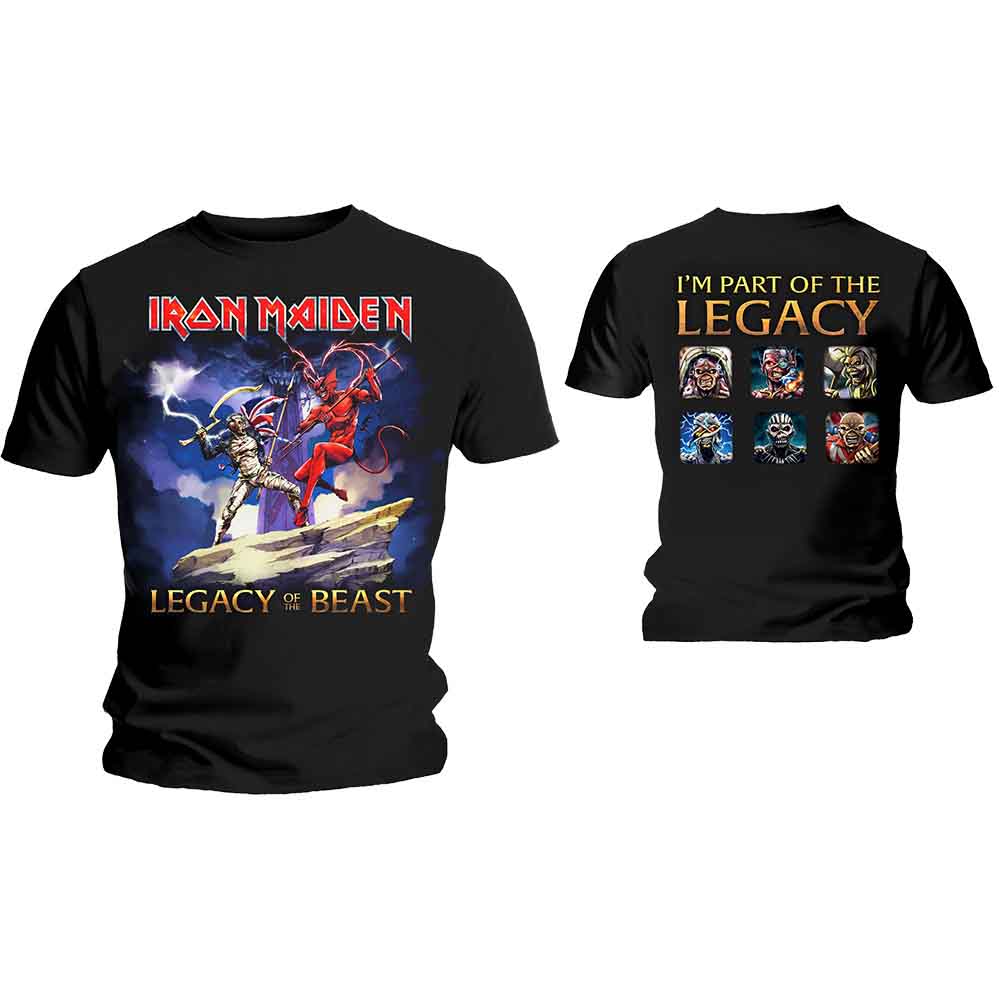Black Iron Maiden t-shirt with large back print of Eddie the Head fighting.
