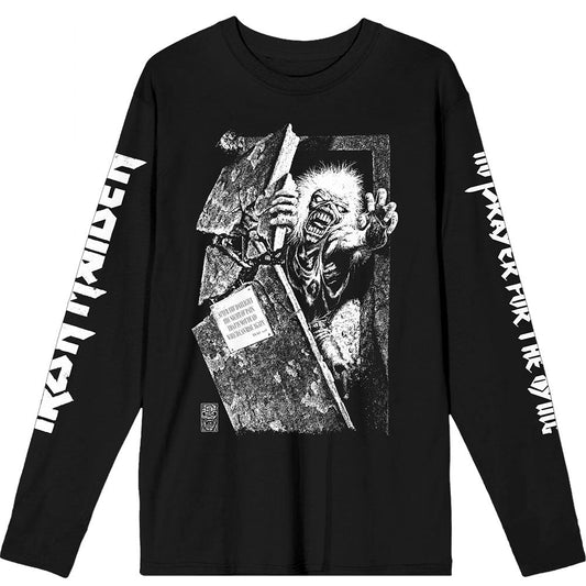 Black long sleeve t-shirt with Iron Maiden’s “No Prayer for the Dying” album art.