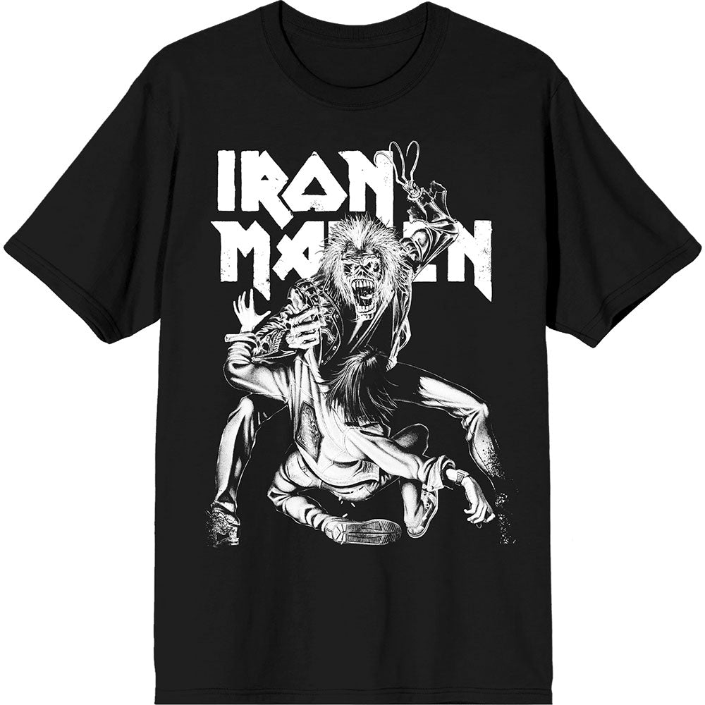 Black cropped t-shirt featuring an Iron Maiden claw graphic on the front.