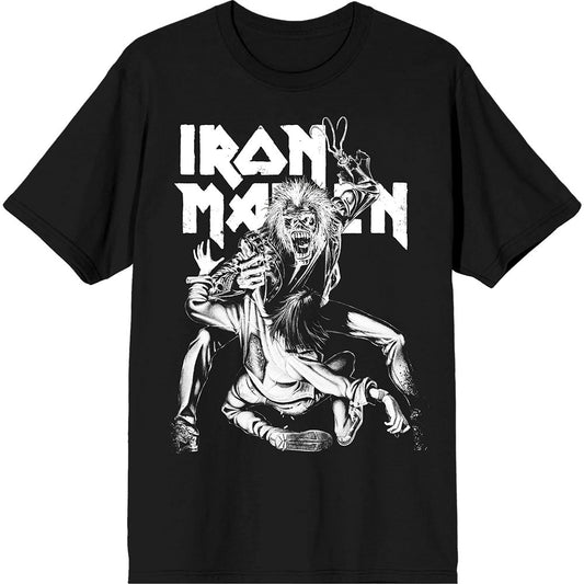 Black cropped t-shirt featuring an Iron Maiden claw graphic on the front.