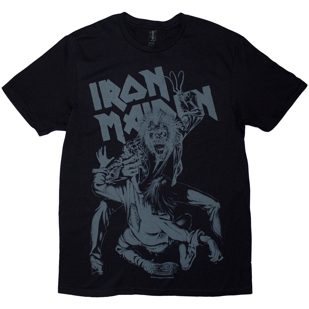 Grey unisex t-shirt featuring a large Iron Maiden claw graphic in black.