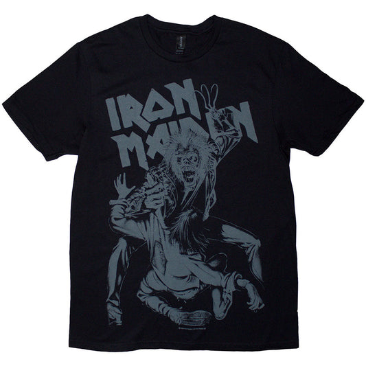 Grey unisex t-shirt featuring a large Iron Maiden claw graphic in black.