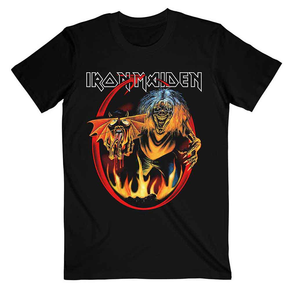Black unisex t-shirt featuring the Iron Maiden Number of the Beast album artwork.
