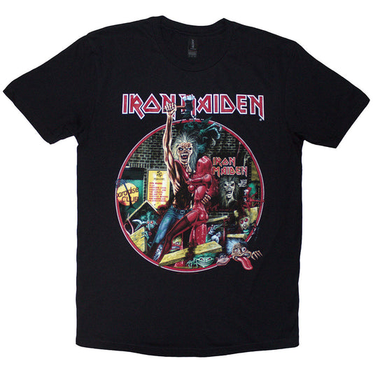 Black Iron Maiden t-shirt featuring a circular Paradise Club logo, size small.