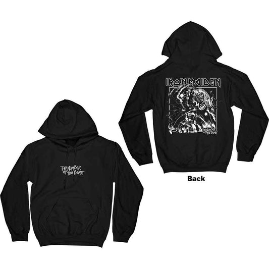 Iron Maiden hoodie, black, back print of "Number of the Beast" album cover.