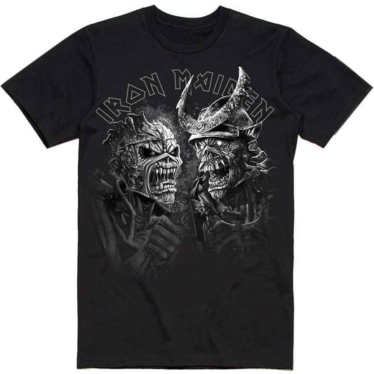 Iron Maiden t-shirt, grayscale artwork of heads, size large.