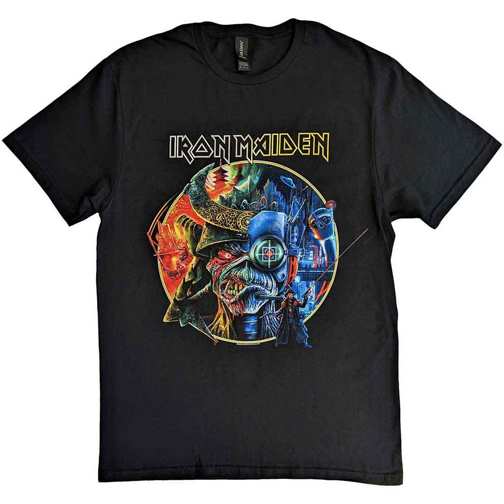 Black Iron Maiden tour t-shirt with circular future past artwork, size XX-Large.