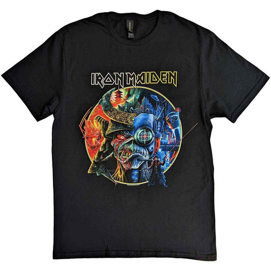 Black Iron Maiden tour t-shirt with circular future past artwork, size XX-Large.