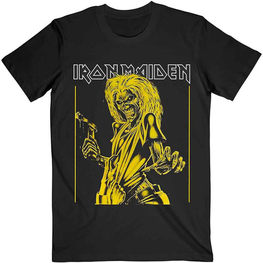 Yellow Iron Maiden t-shirt with band logo and airplane graphic, size XX-Large.