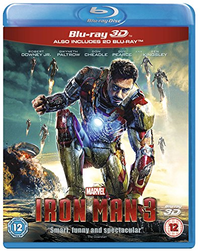 Iron Man 3 Blu-ray case featuring Robert Downey Jr. in the Iron Man suit.