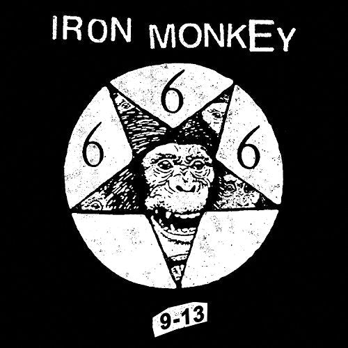 Black and white image of a monkey’s face within a pentagram with “666”.