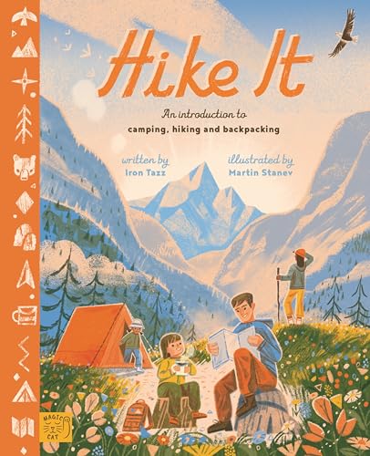 Book cover: "Hike It" depicts people camping and hiking in mountains.
