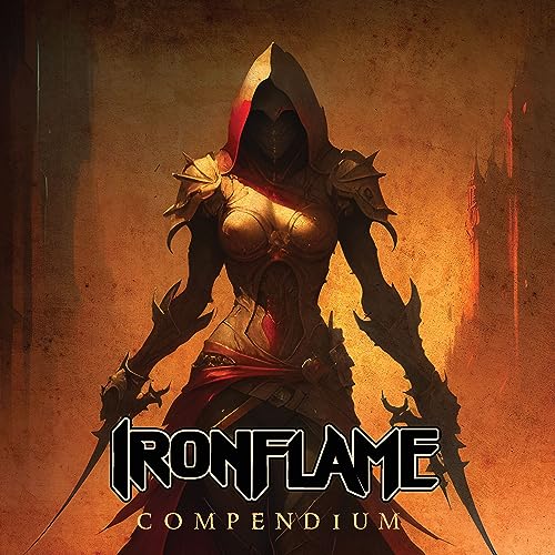 CD cover art: armored figure with a hood, fiery orange background.