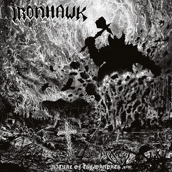 Black and white album art featuring a giant silhouette wielding a hammer over graves.