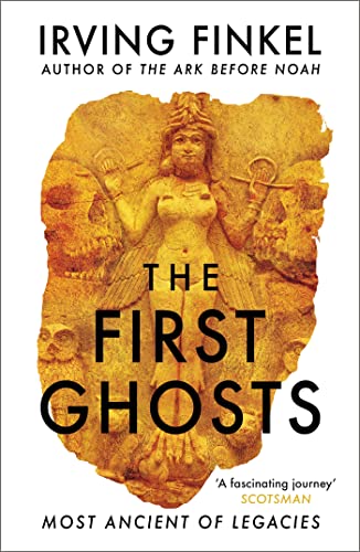 Book cover: "The First Ghosts" with ancient relief sculpture image.