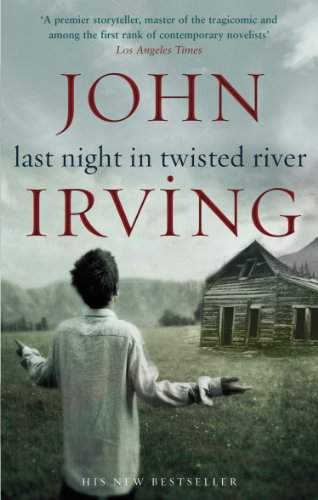 Book cover: "Last Night in Twisted River" by John Irving, boy and cabin.