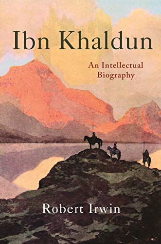 Book cover: “Ibn Khaldun” with a desert landscape and figures on horseback.
