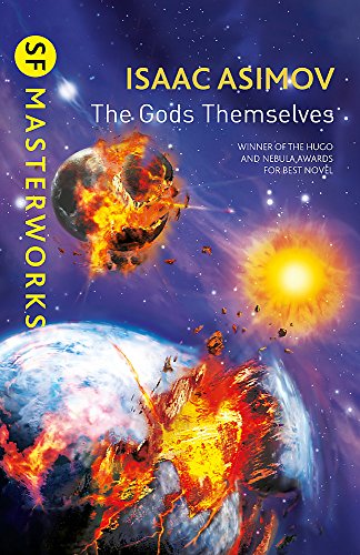 Book cover: "The Gods Themselves" by Isaac Asimov, with planetary destruction.