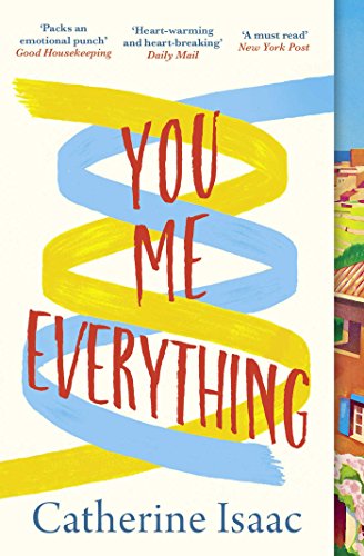 Book cover with swirling blue and yellow text reading "You Me Everything".