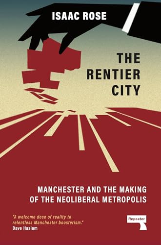 Book cover: “The Rentier City” with red, white, and black geometric design.