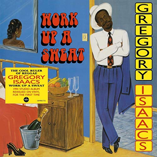Album cover for Gregory Isaacs’ “Work Up A Sweat” featuring illustrated artwork.