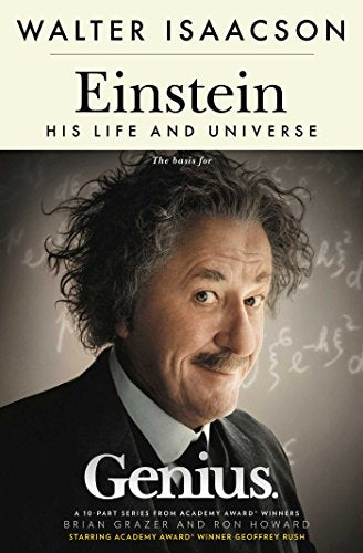 Book cover for Einstein: His Life and Universe featuring a portrait of Geoffrey Rush.