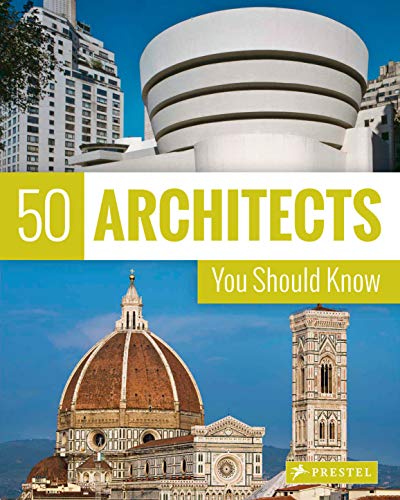 Book cover featuring architectural landmarks and the title "50 Architects.