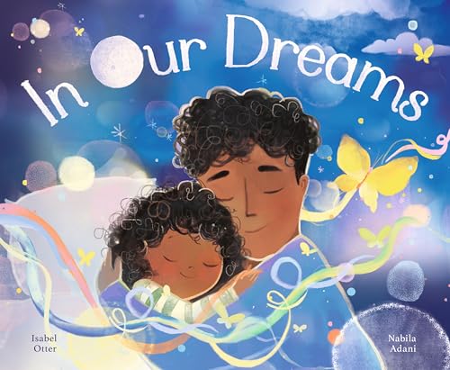 Book cover: father and child embraced under a starry night sky.