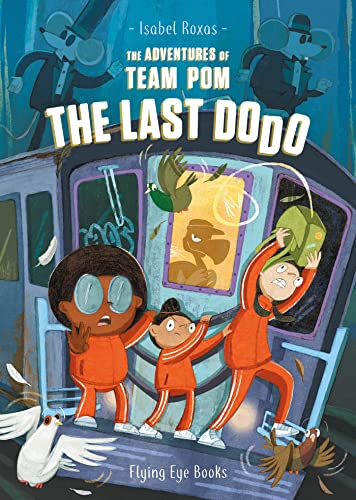 Book cover featuring three children in orange jumpsuits and a dodo bird on a train.