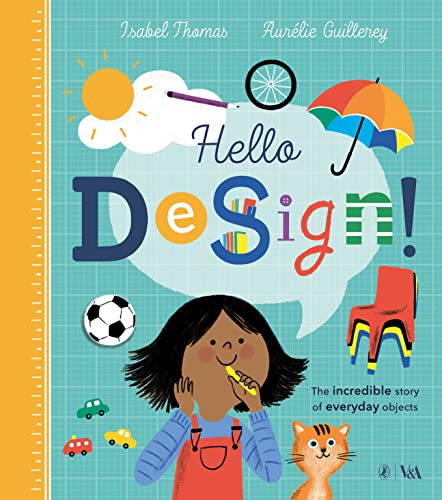 Book cover: "Hello Design" with illustrated objects and a child drawing.