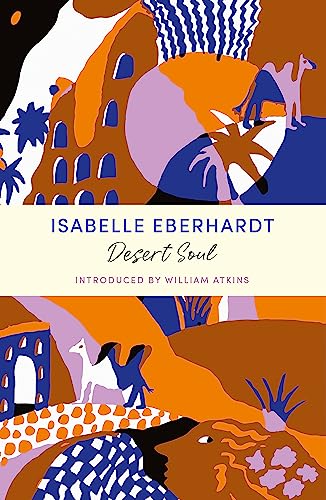 Book cover: abstract desert landscape with camels and blue patterns.