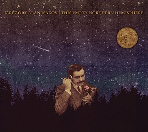CD cover: Man with headphones under a starry, map-filled sky.
