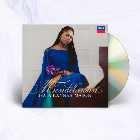CD cover featuring Isata Kanneh-Mason in a blue dress, with "Mendelssohn" text.