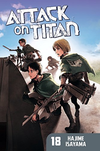 Attack on Titan" volume 18 cover with characters in military uniforms.
