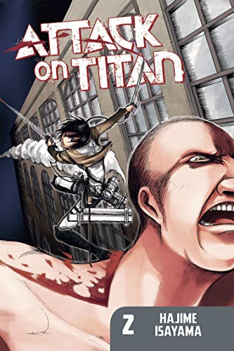 Manga cover showing a soldier flying toward a titan with a large screaming face.