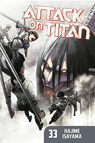 Attack on Titan volume 33 cover featuring characters and a large Titan face.