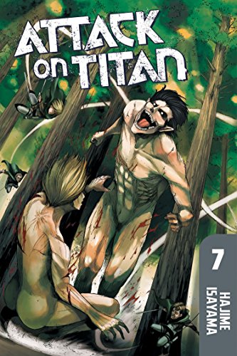 Attack on Titan volume 7 cover: titan attacking a person in a forest.
