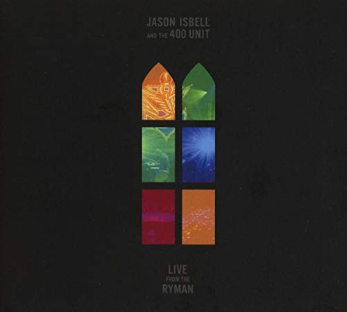 "Album cover with stained glass window design on a black background."