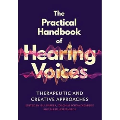 Book cover: "The Practical Handbook of Hearing Voices" with abstract art.