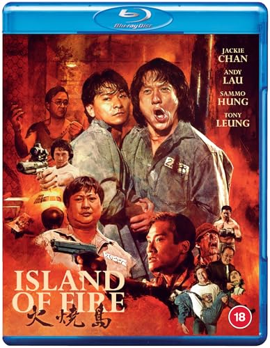 Blu-ray cover for "Island Of Fire" featuring Jackie Chan and other actors.