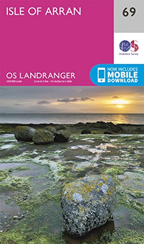 Ordnance Survey Landranger map 69 of the Isle of Arran, Scotland.
