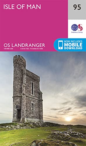 Ordnance Survey Landranger map 95 of the Isle of Man featuring a stone tower.