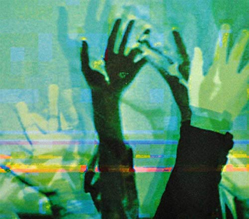 Green and blue abstract image of silhouetted hands reaching up.
