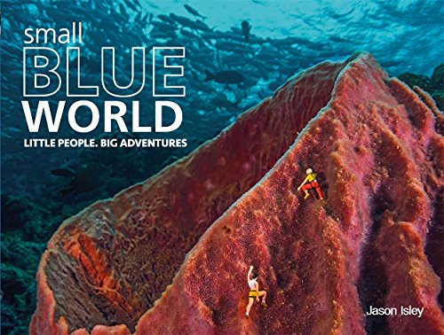 Book cover: tiny climbers on a large red coral reef underwater.