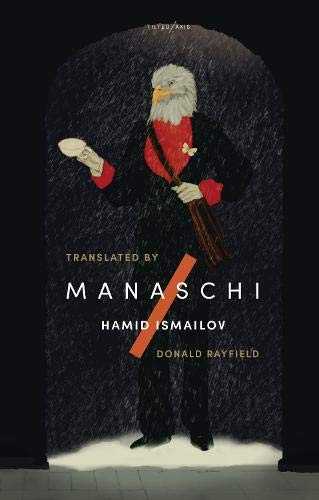 Book cover: Manaschi, a man with an eagle head in a suit.