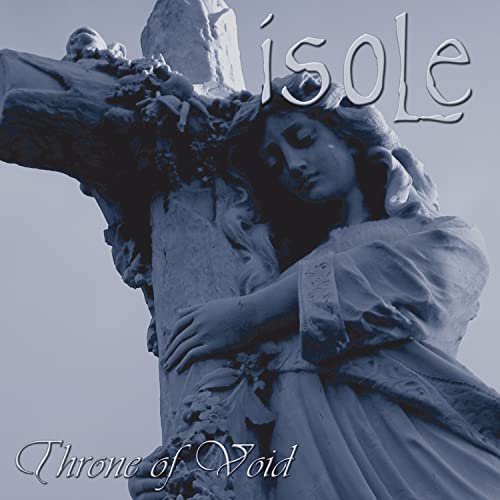 Album cover: woman embracing a stone sculpture, dark and atmospheric.