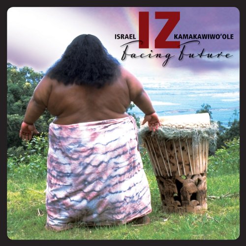 CD cover featuring Israel Kamakawiwoʻole with a drum, facing a landscape.